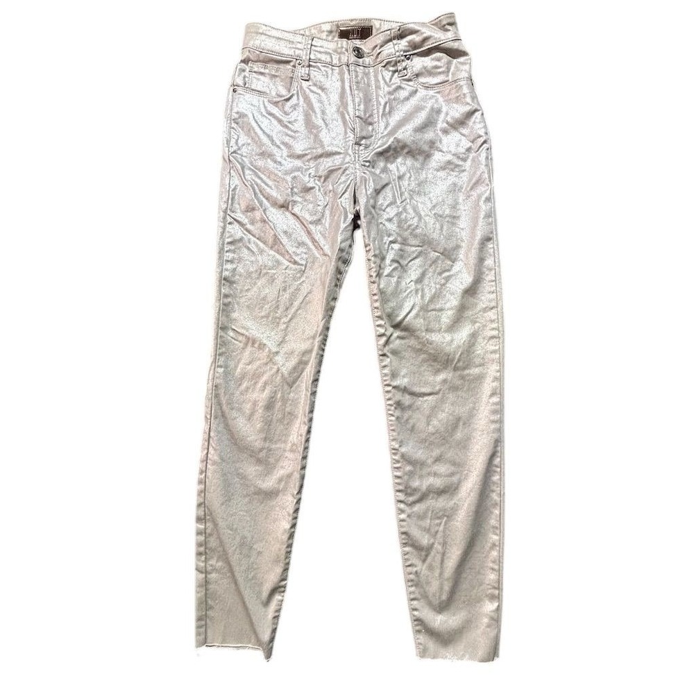 KUT from the Kloth‎ Women's High Rise Silver Metallic Skinny Jeans 2
